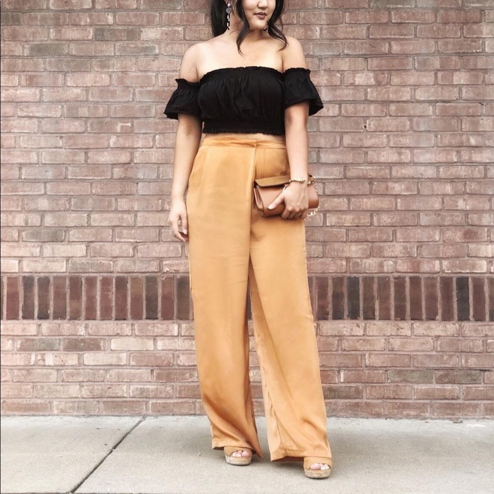 Satin Wide Leg Pants in Rust